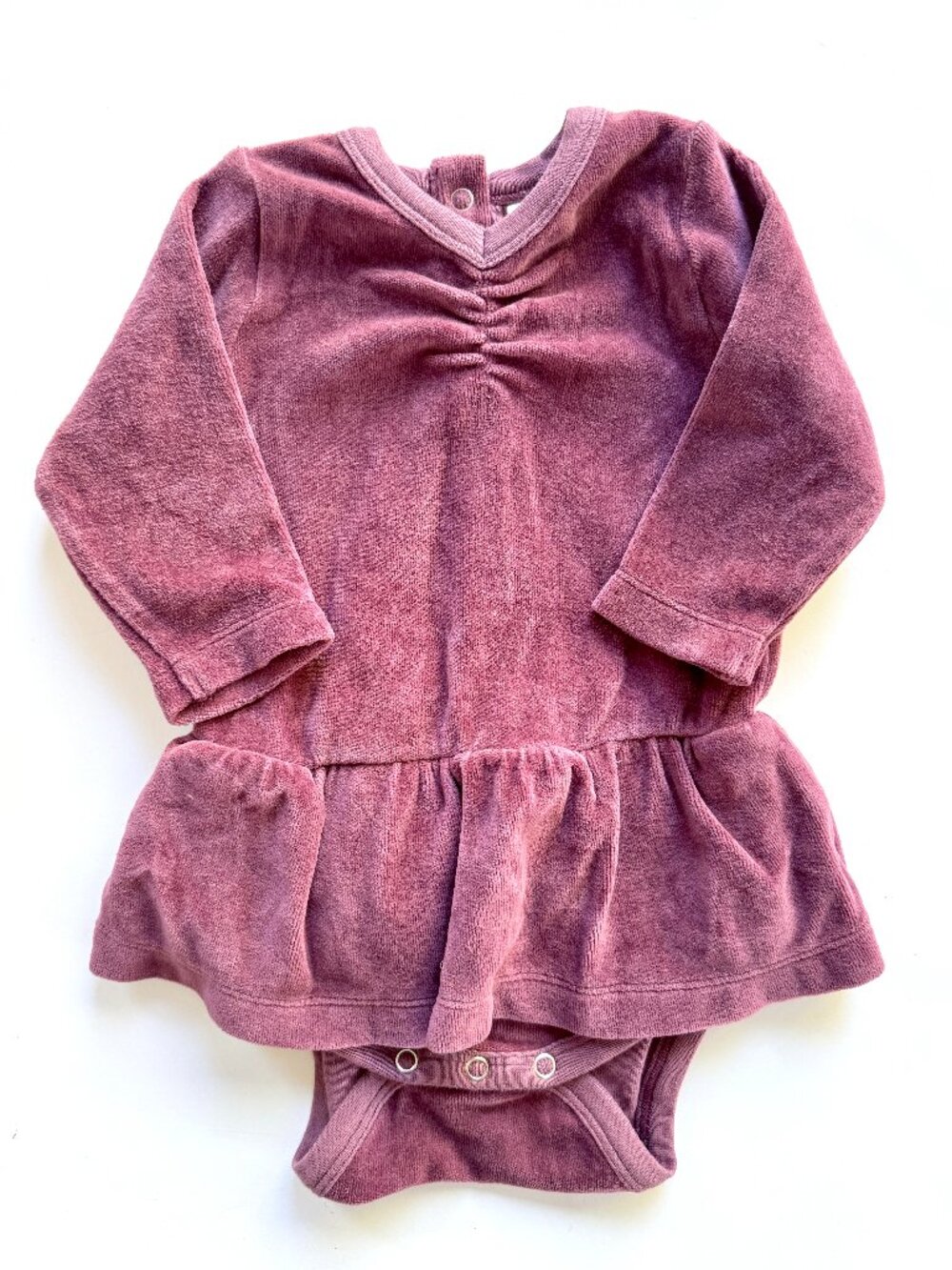 Kate Quinn Velour Skirted Bodysuit Long Sleeve Plum 6-12M